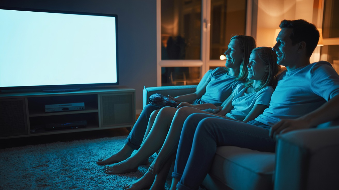 Família assistindo FlyTV